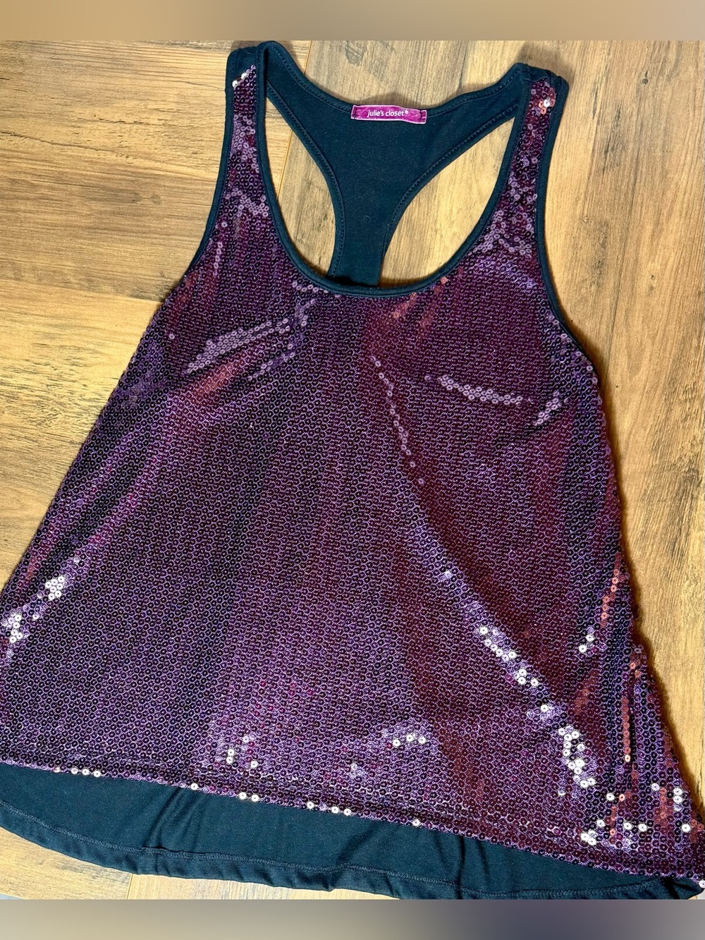 Julie's Closet, Purple and Black Sequin Racerback Tank Top - Large
